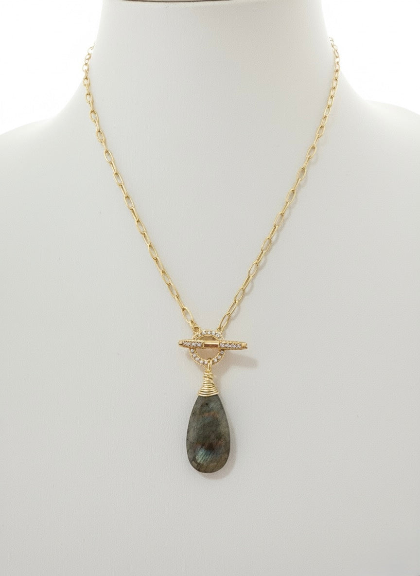 Annie Gemstone Paperclip CZ Necklace -Gold