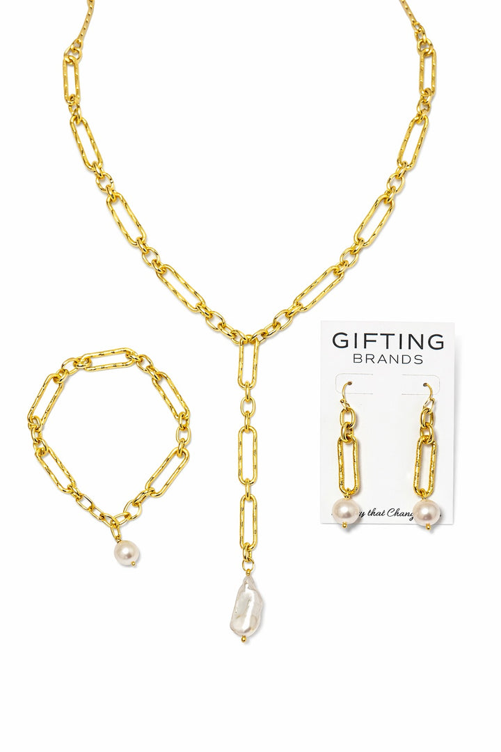 3 pc Set Julia Necklace, Bracelet, Earrings -Pearl
