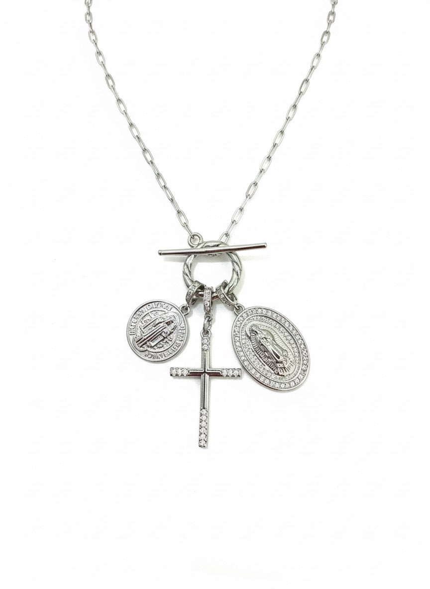Cross Convertible Necklace 3 charms - Silver