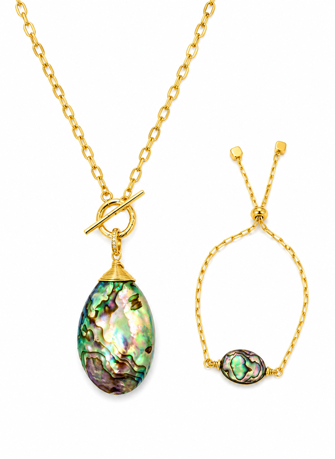2 pc Kelly Abalone & Mother of Pearl Reversible Necklace & Bracelet set