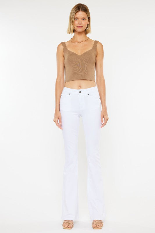 Mid Rise White Flare Jeans