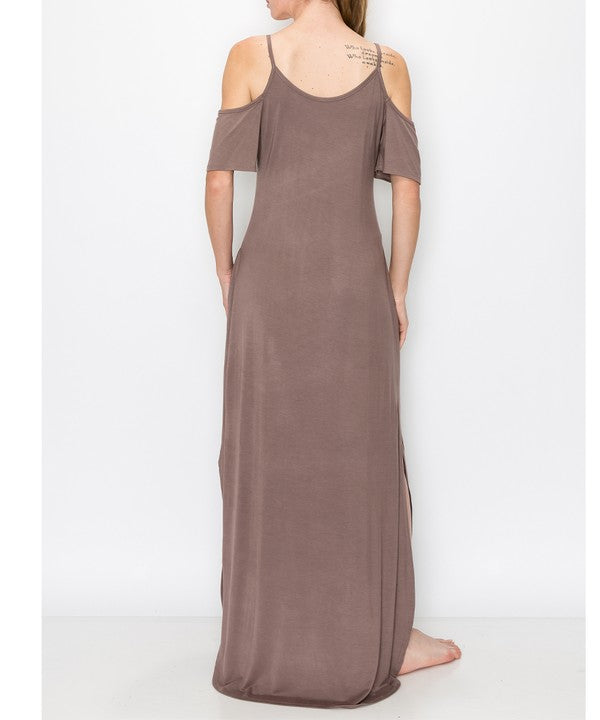 BAMBOO COLD SHOULDER MAXI DRESS