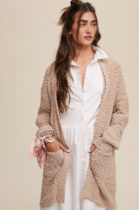 Popcorn Open Knit Cardigan Sweater