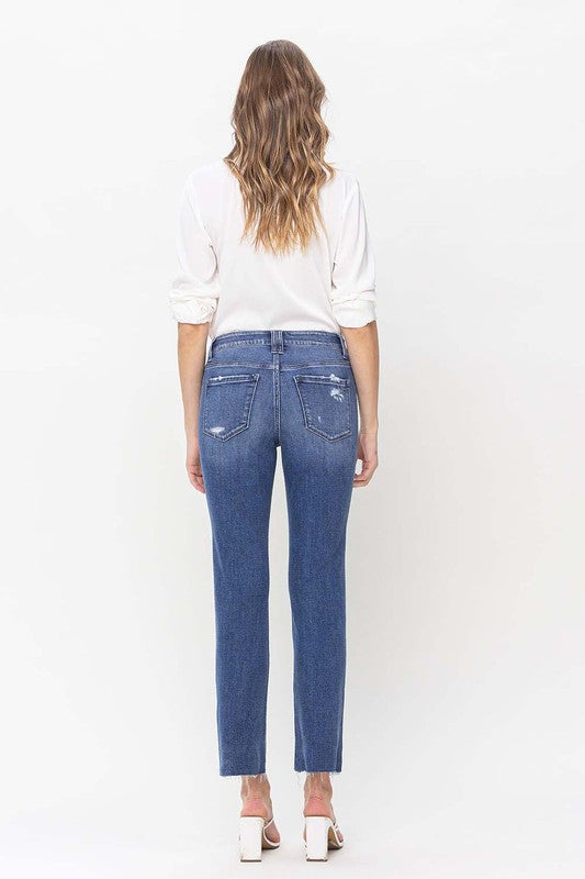 High Rise Straight Jean With Raw Hem