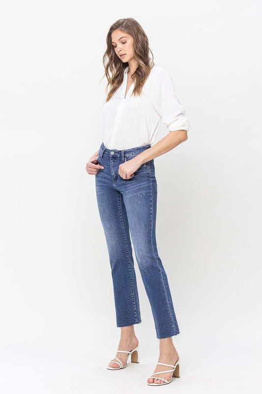 High Rise Straight Jean With Raw Hem