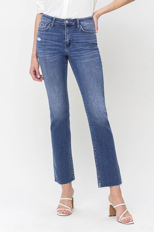 High Rise Straight Jean With Raw Hem