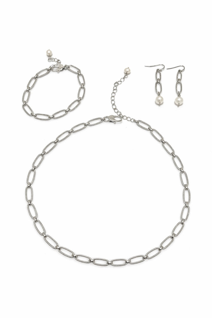Christy Jean 3 pc Set Riley Chain Set with Pearls Silver