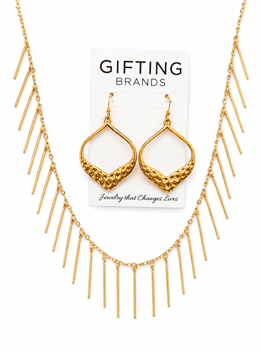 2 pc set Shea Fringe Necklace Gold & Earrings