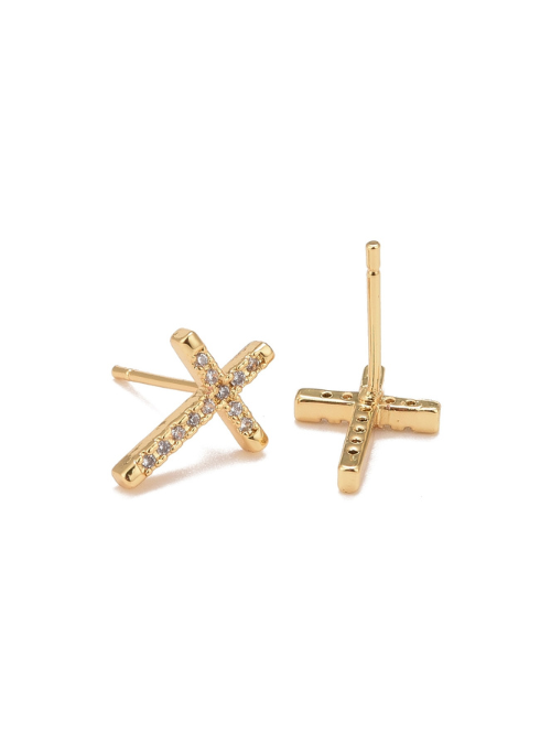 Dainty Pave CZ Cross Stud Earrings