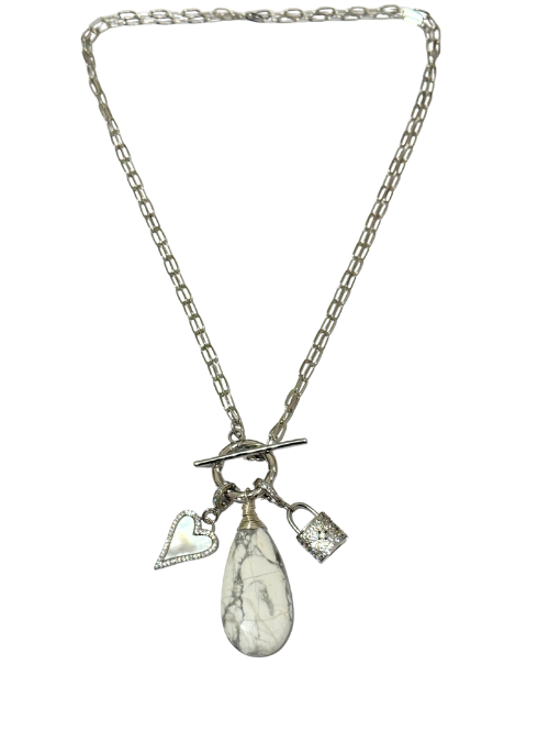2 Way Howlite Charm Necklace Silver