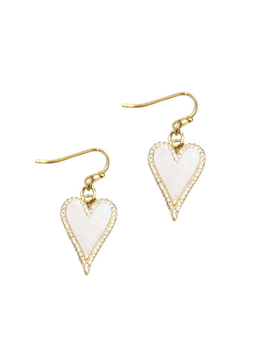 Heart and Pearl Pave Earrings Gold