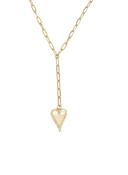 Heart and Pearl Pave Y Necklace Gold