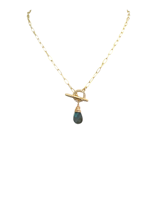 Labradorite Dainty Toggle CZ Necklace