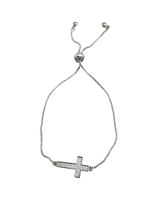 Pave Cross CZ Bracelet Silver