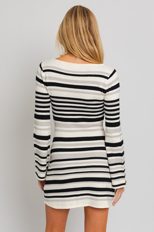 Boat Neck Bell Sleeve Sweater Dress