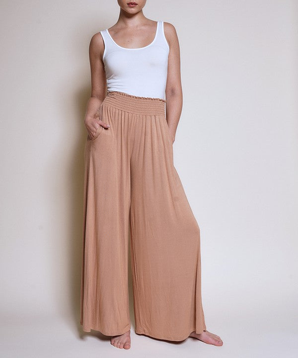 SMOCK ELASTIC WAIST MAXI PALAZZO