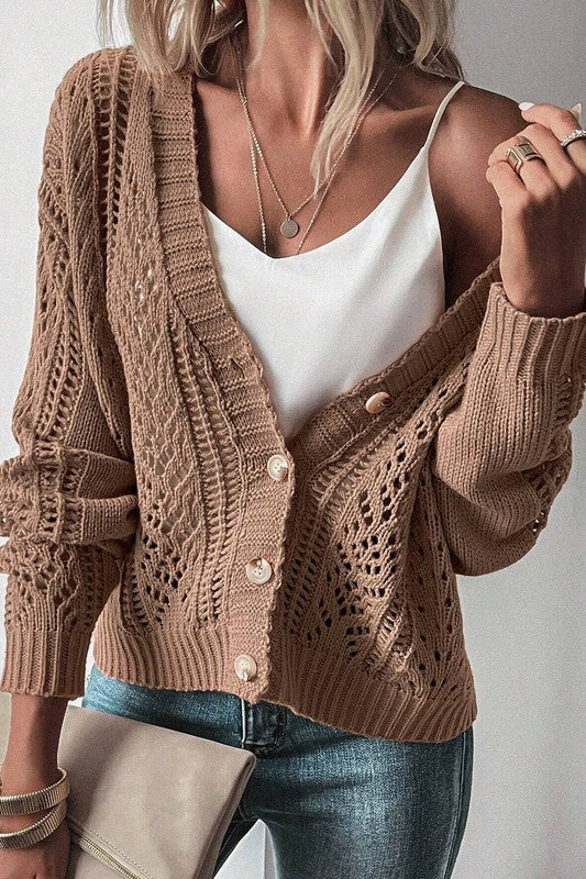 Open Knit Drop Shoulder Cardigan