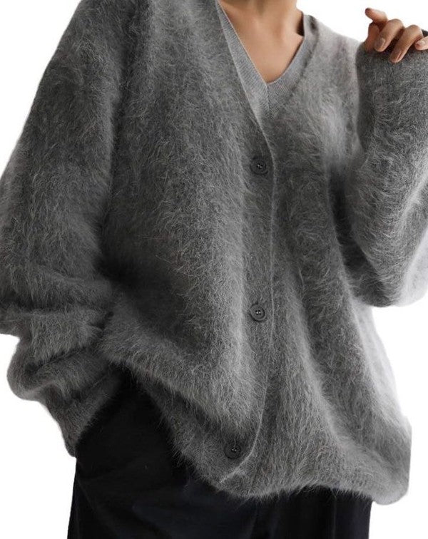 Fuzzy oversized button front cardigan