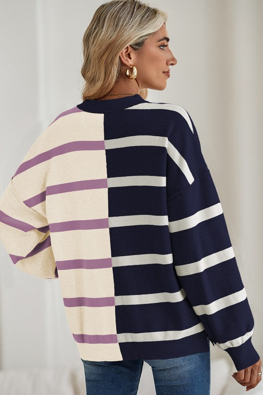 Striped Colorblock Drop Shoulder Sweater