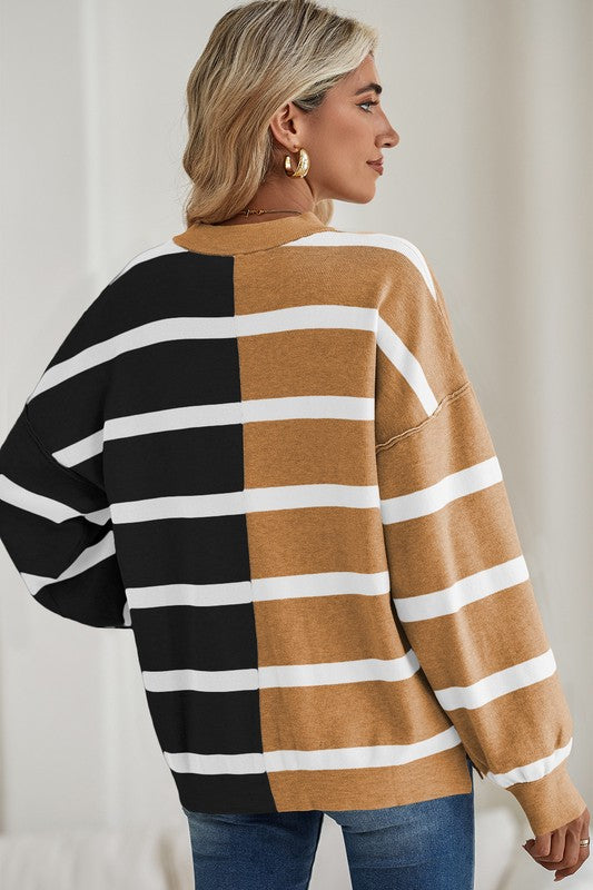 Striped Colorblock Drop Shoulder Sweater