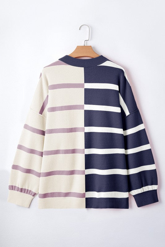 Striped Colorblock Drop Shoulder Sweater