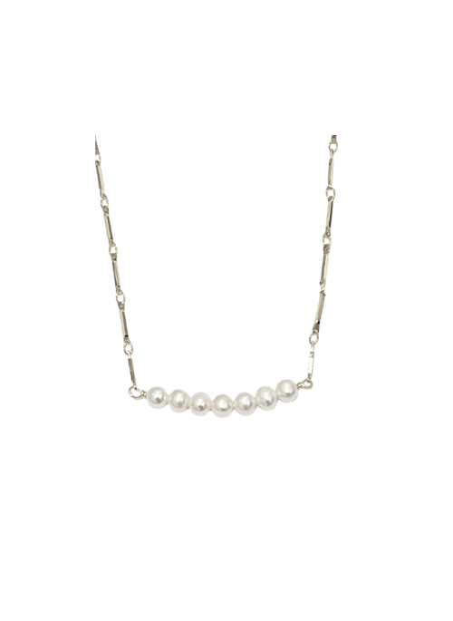 Adriana Dainty Pearl link Necklace Silver