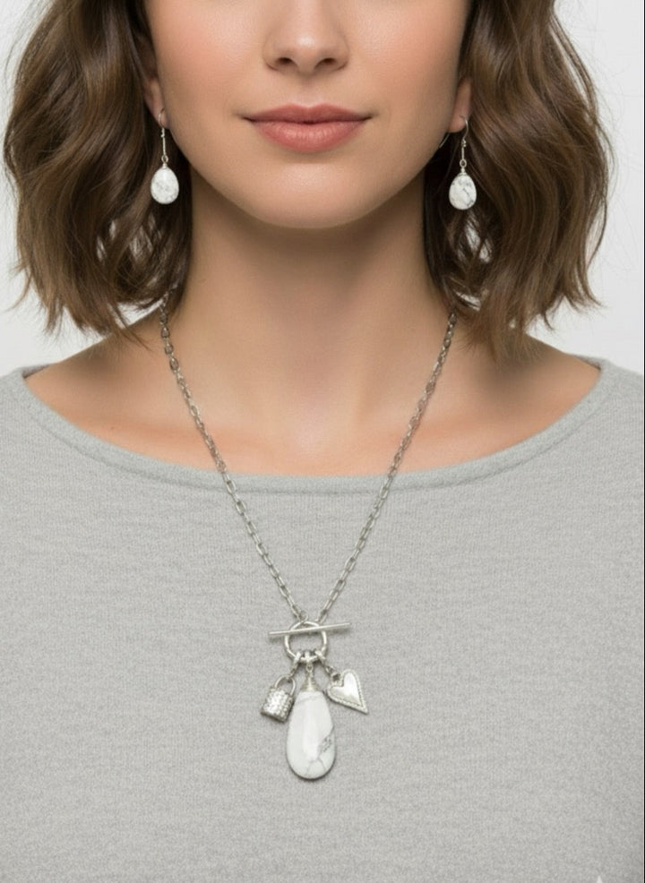 2 Way Howlite Charm Necklace Silver