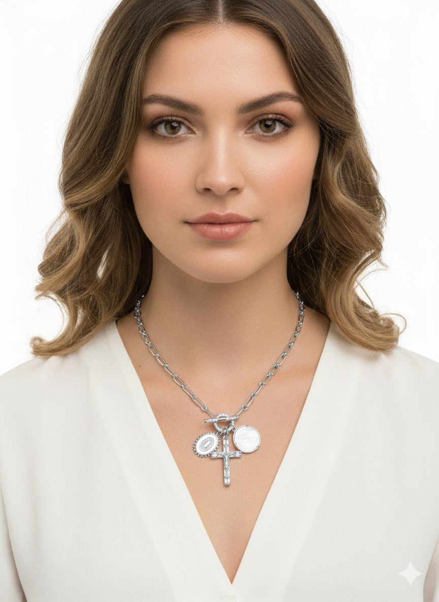 Cross Convertible Necklace 3 charms - Silver