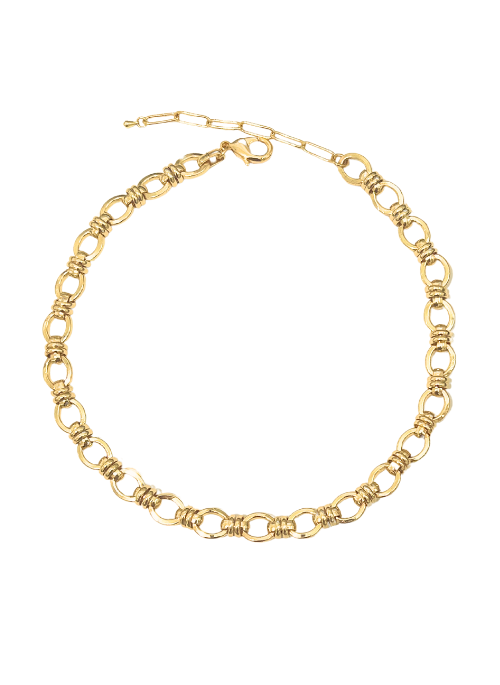 Valerie Gold Ovals Necklace – a stylish 18K gold-plated brass chain necklace featuring classic oval links. Measures 16” long with a 3” extender and a 12mm width. Perfect for layering or wearing alone. Handmade in Texas and donated by Christy Jean.