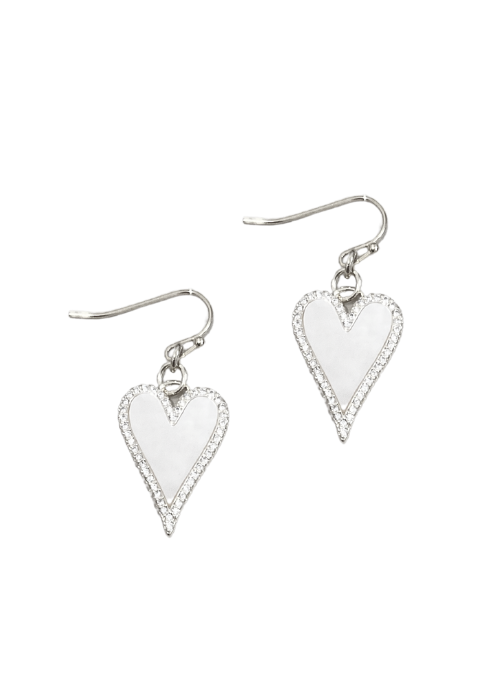 Heart and Pearl Pave Earrings Silver