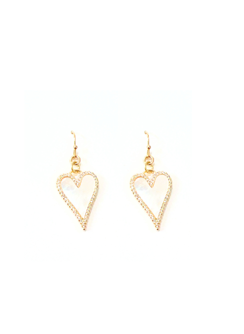 Heart and Pearl Pave Earrings Gold