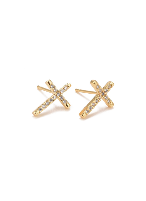 Dainty Pave CZ Cross Stud Earrings