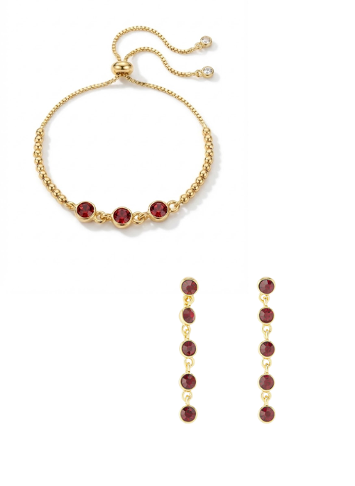 2pc Set Perry Street Ruby Crystal Earrings & Bracelet