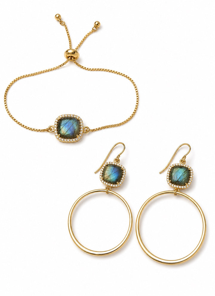 Stella Genuine Gemstone Bracelet & Earrings  2pc set