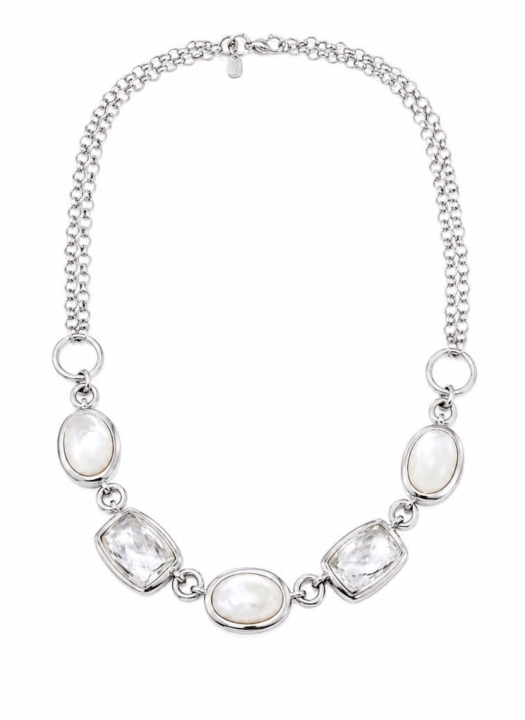 ELLE Sterling Silver Mother of Pearl and White Sapphire Necklace