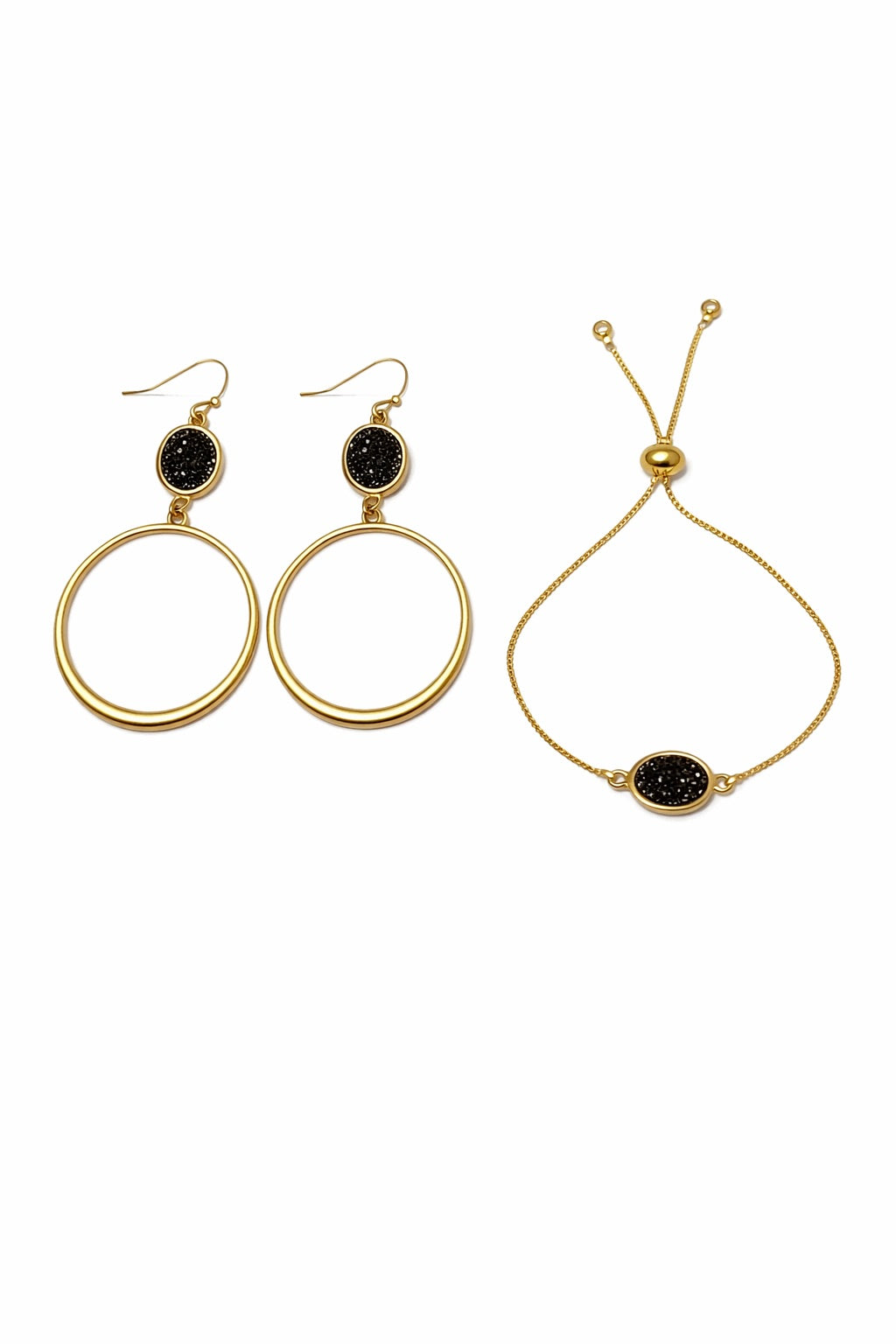 Ella Druzy Bracelet & Earrings in Gold 2pc set