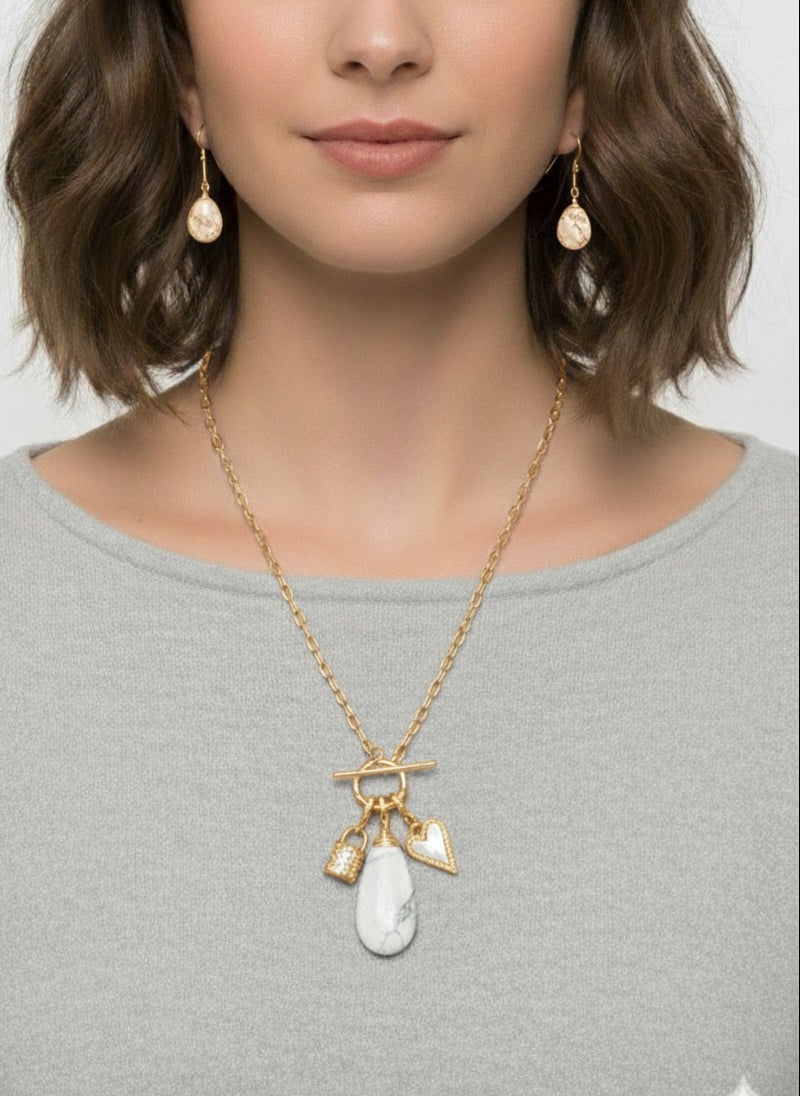 2 Way Howlite Charm Necklace Gold