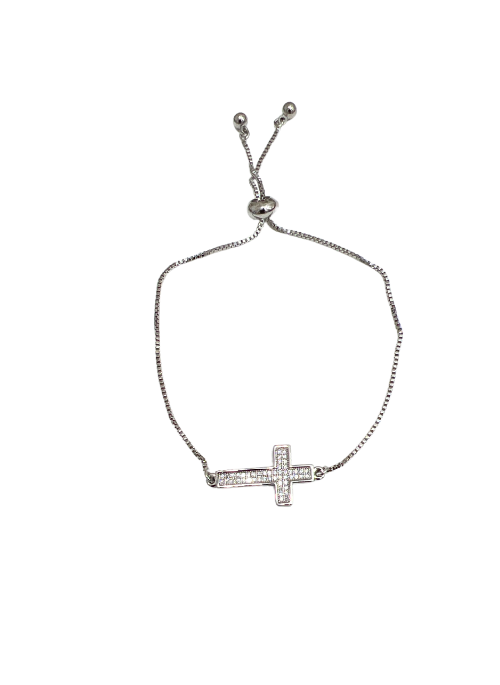 Pave Cross CZ Bracelet Silver