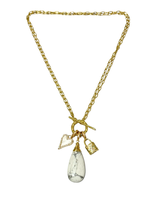 2 Way Howlite Charm Necklace Gold