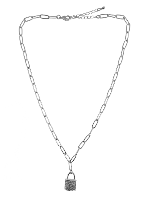 Lily Paperclip CZ Lock Necklace