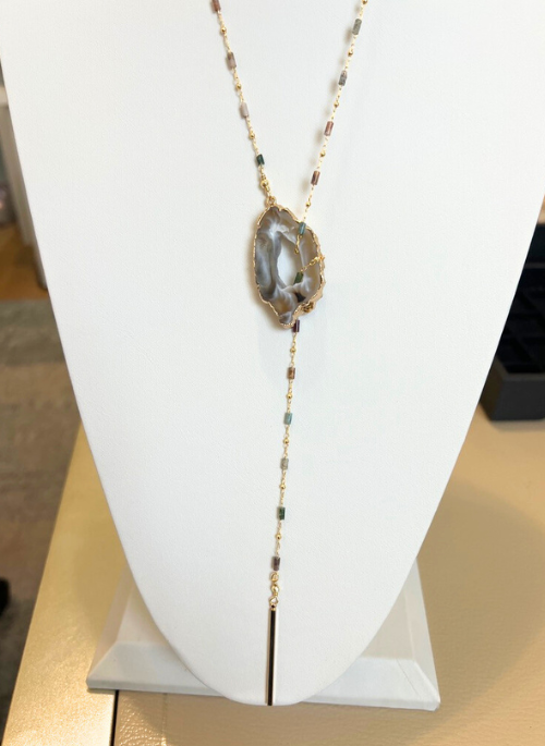 Geod Lariat Necklace with Gemstone Chain