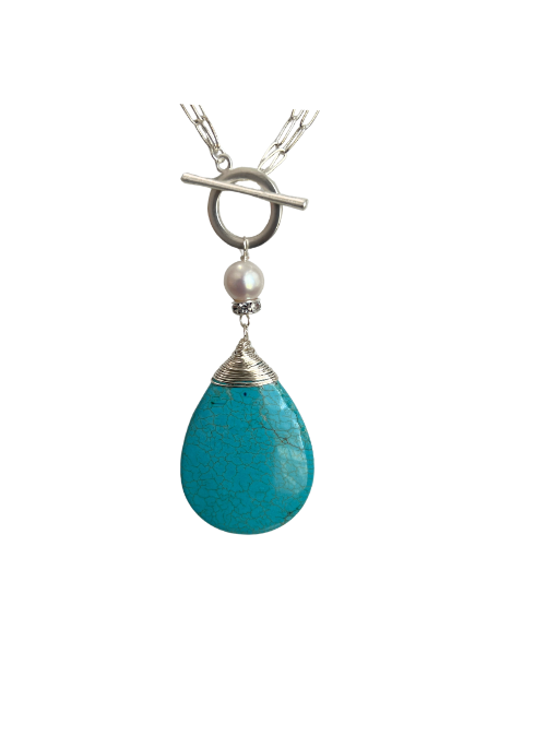 2 Way Silver Turquoise Howlite Necklace