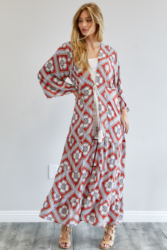 Printed Long Sleeve Loose Kimono