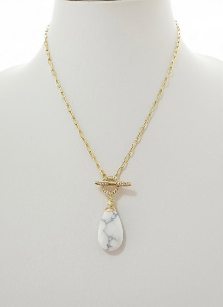 Annie Gemstone Paperclip CZ Necklace -Gold