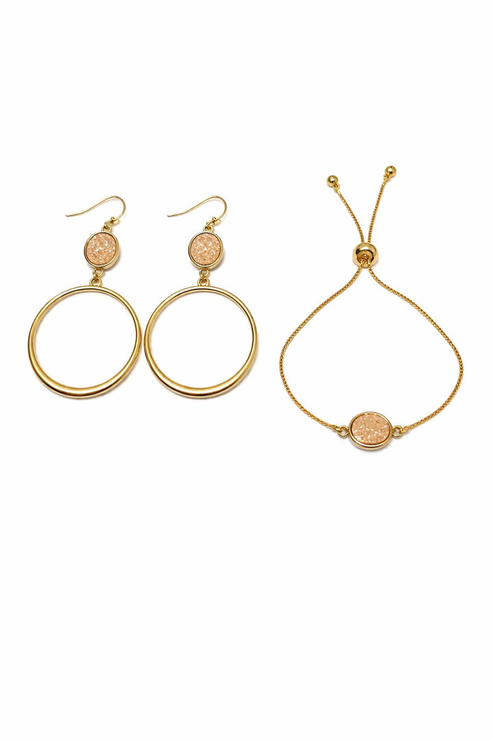 Ella Druzy Bracelet & Earrings in Gold 2pc set
