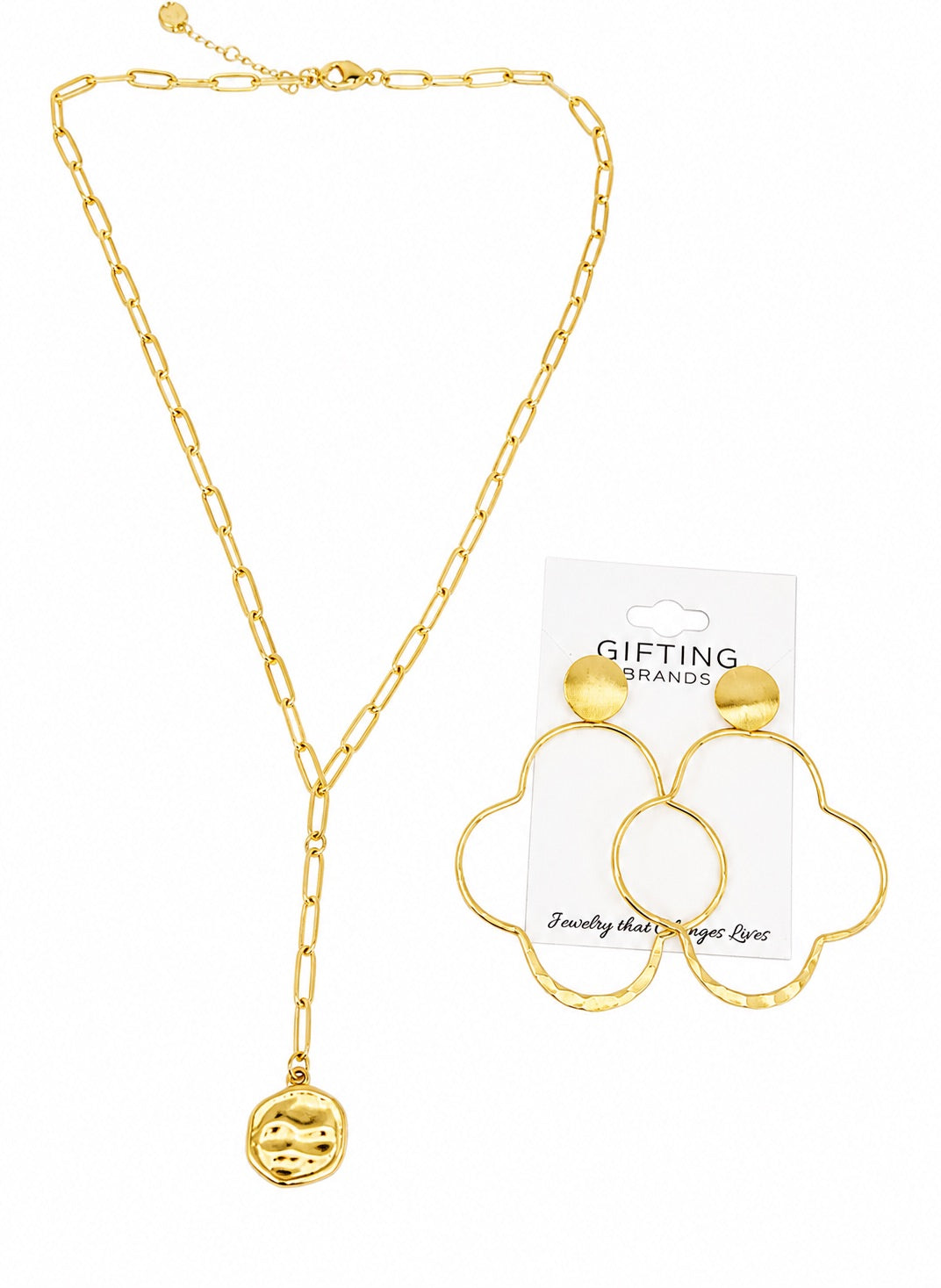 2 pc Paperclip Necklace & Gold Earrings