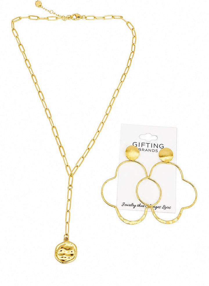 2 pc Paperclip Necklace & Gold Earrings