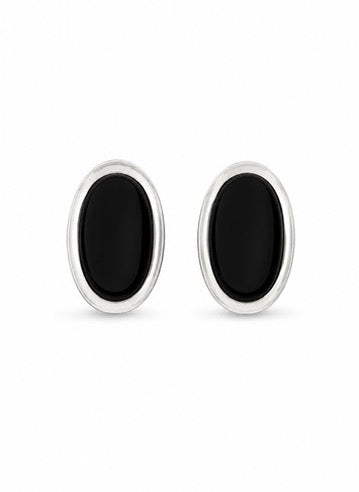 ELLE Sterling Silver Genuine Black Onyx Stud Earrings