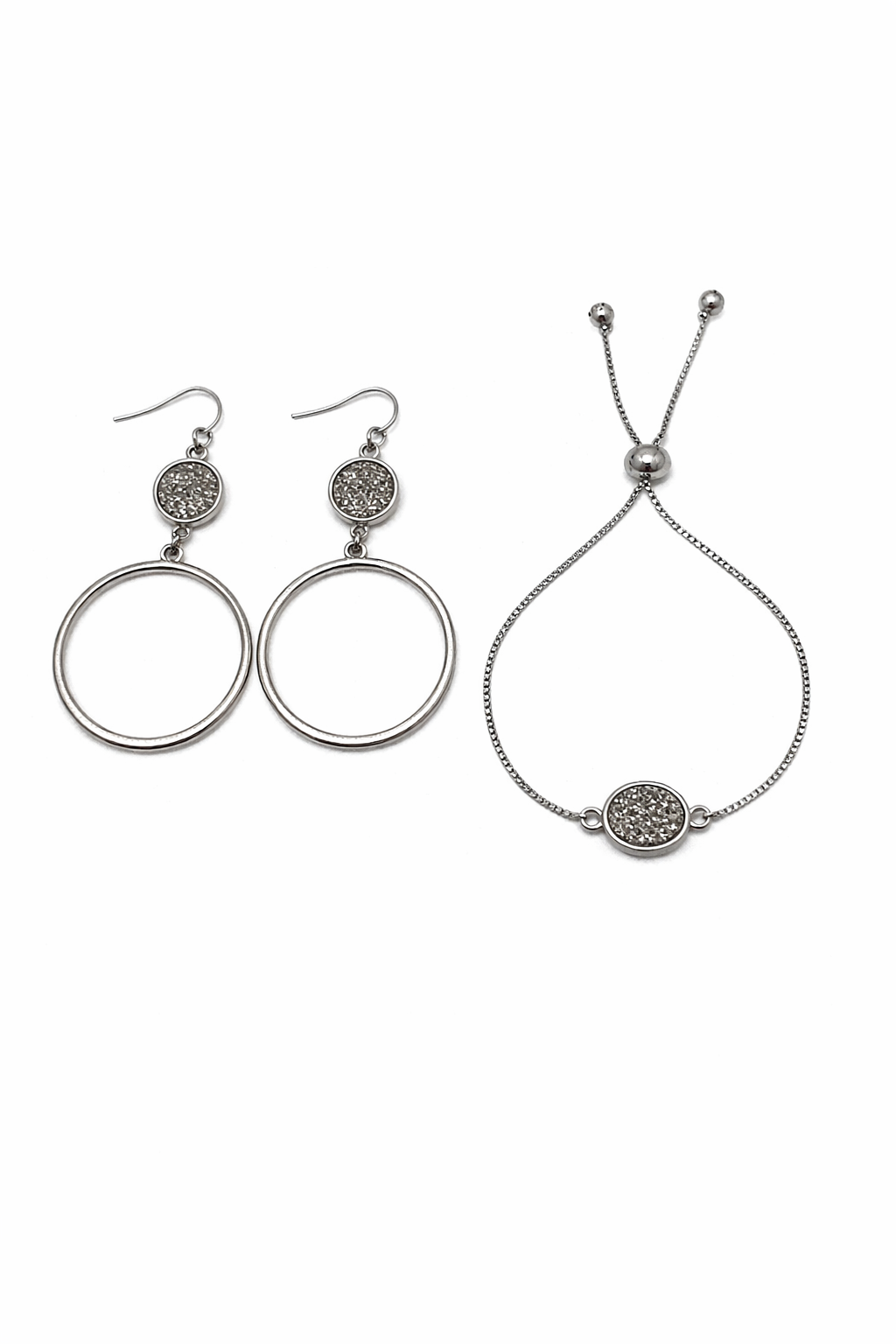 Ella Druzy Bracelet & Earrings in Silver 2pc set