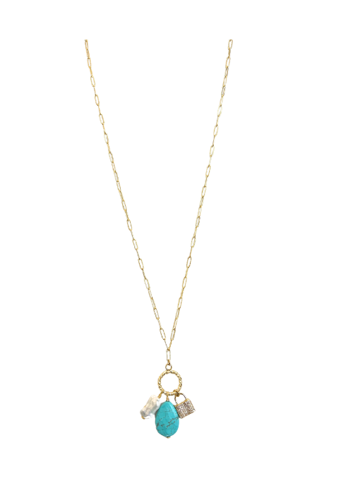 2-Way Gemstone Necklace – a versatile gold-plated paperclip chain necklace featuring genuine magnesite. Can be worn in two lengths: short at 17.5” or long at 35”. Handmade in Texas by Christy Jeannie Jewelry, offering a striking and distinctive look for any outfit."

This description is optimized for search engines while accurately highlighting key product details. Let me know if you need any refinements!